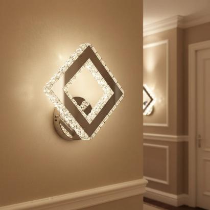 Aplică LED pătrată AP2881 cu cristale, 23.4W, 3 temperaturi de culoare, crom lucios