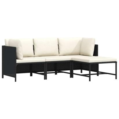 Set mobilier de grădină cu perne, 4 piese, negru, poliratan GartenMobel Dekor