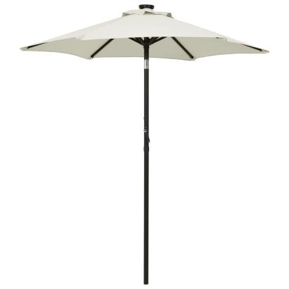 Umbrelă de soare cu lumini LED, nisipiu, 200x211 cm, aluminiu GartenMobel Dekor
