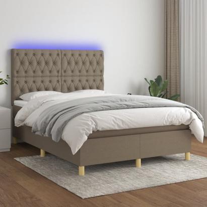 Pat cu arcuri, saltea și LED, gri taupe, 140x200 cm, textil GartenMobel Dekor