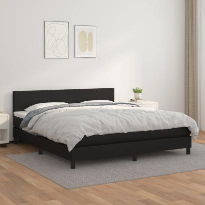 Pat box spring cu saltea, negru, 160x200 cm, piele ecologică GartenMobel Dekor