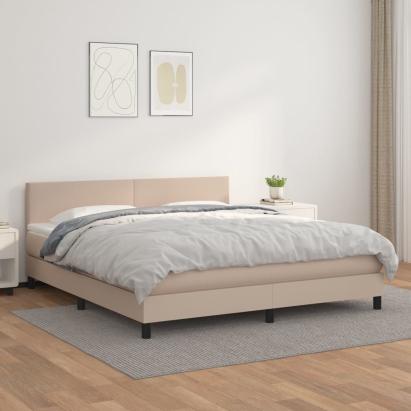 Pat box spring cu saltea, cappuccino, 160x200cm piele ecologică GartenMobel Dekor