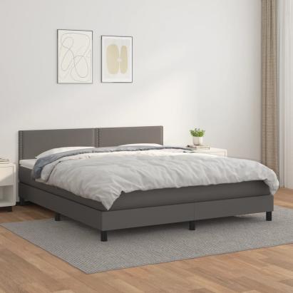 Pat box spring cu saltea, gri, 180x200 cm, piele ecologică GartenMobel Dekor