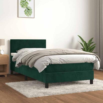 Pat box spring cu saltea, verde închis, 90x200 cm, catifea GartenMobel Dekor