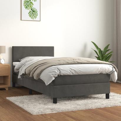Pat box spring cu saltea, gri închis, 100x200 cm, catifea GartenMobel Dekor