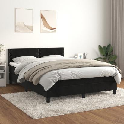 Pat box spring cu saltea, negru, 140x190 cm, catifea GartenMobel Dekor