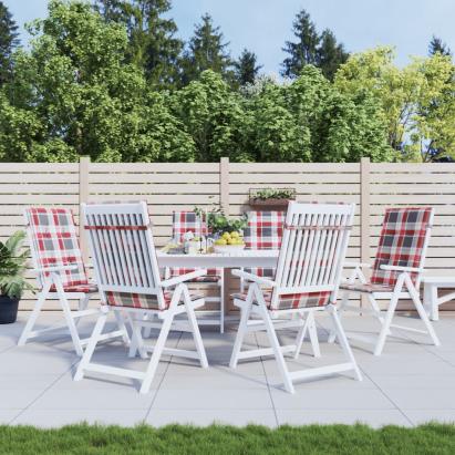Perne scaun spătar înalt 6 buc. roșu carouri 120x50x3 cm textil GartenMobel Dekor