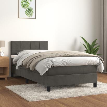 Pat box spring cu saltea, gri închis, 80x200 cm, catifea GartenMobel Dekor