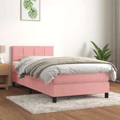 Pat box spring cu saltea, roz, 80x200 cm, catifea GartenMobel Dekor