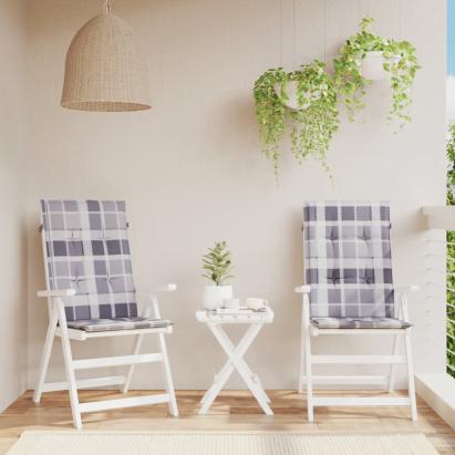 Perne scaun spătar înalt, 2 buc. gri carouri 120x50x3 cm textil GartenMobel Dekor