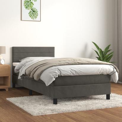 Pat box spring cu saltea, gri închis, 80x200 cm, catifea GartenMobel Dekor