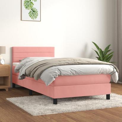 Pat box spring cu saltea, roz, 100x200 cm, catifea GartenMobel Dekor