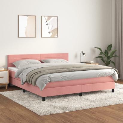 Pat box spring cu saltea, roz, 180x200 cm, catifea GartenMobel Dekor