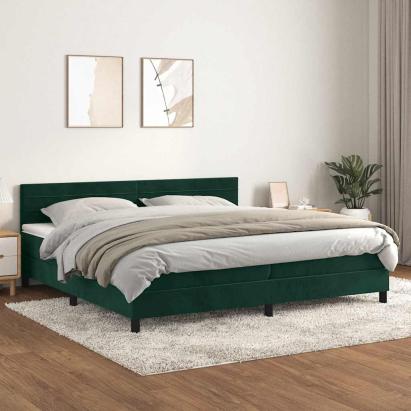 Pat box spring cu saltea, verde închis, 200x200 cm, catifea GartenMobel Dekor