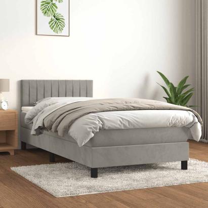 Pat box spring cu saltea, gri deschis, 80x200 cm, catifea GartenMobel Dekor