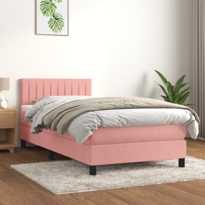 Pat box spring cu saltea, roz, 100x200 cm, catifea GartenMobel Dekor