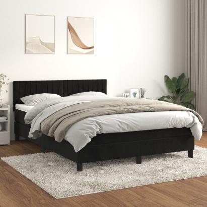 Pat box spring cu saltea, negru, 140x200 cm, catifea GartenMobel Dekor