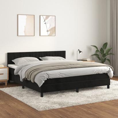 Pat box spring cu saltea, negru, 160x200 cm, catifea GartenMobel Dekor