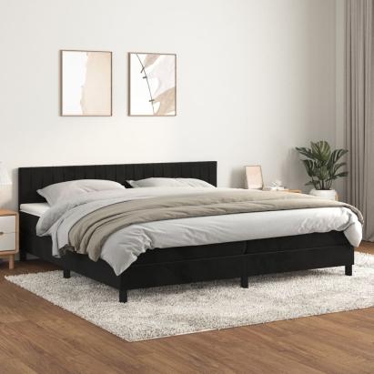 Pat box spring cu saltea, negru, 200x200 cm, catifea GartenMobel Dekor