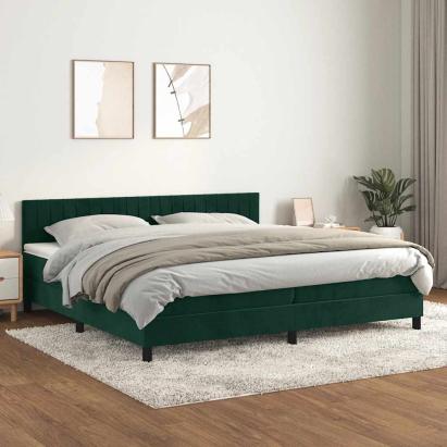 Pat box spring cu saltea, verde închis, 200x200 cm, catifea GartenMobel Dekor