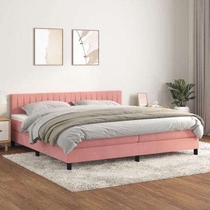 Pat box spring cu saltea, roz, 200x200 cm, catifea GartenMobel Dekor