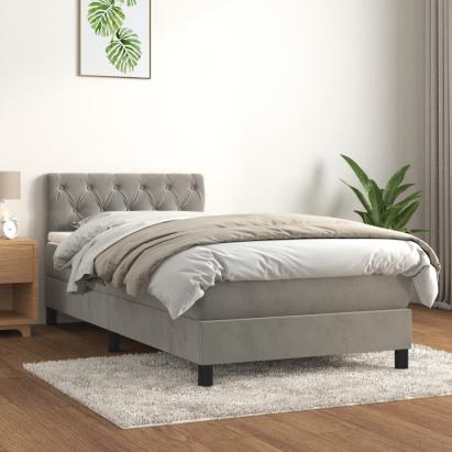 Pat box spring cu saltea, gri deschis, 80x200 cm, catifea GartenMobel Dekor