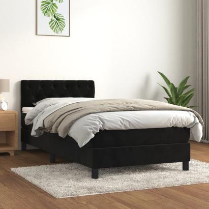 Pat box spring cu saltea, negru, 80x200 cm, catifea GartenMobel Dekor