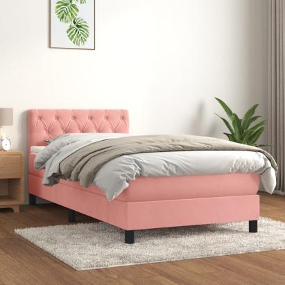 Pat box spring cu saltea, roz, 80x200 cm, catifea GartenMobel Dekor