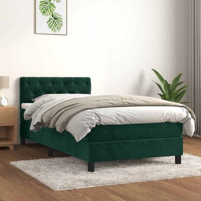 Pat box spring cu saltea, verde închis, 90x190 cm, catifea GartenMobel Dekor
