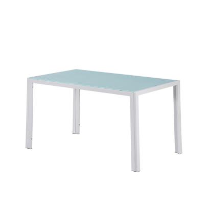 Masă dining Leziter Ezra 140x80 cm, sticlă securizată albă, cadru metalic