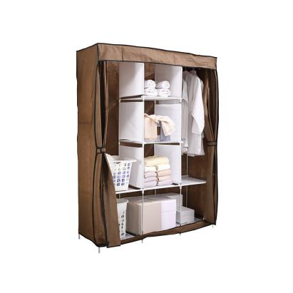 Dulap textil Leziter LGSZ-03, cafea, cu rafturi si bara umerase, 165x125x45 cm