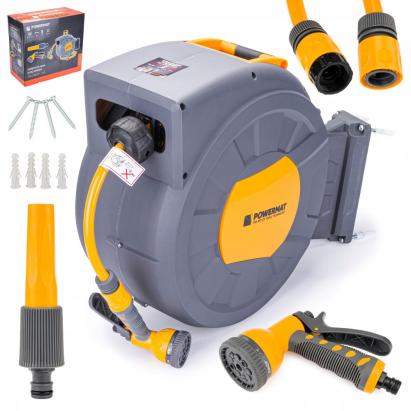 Tambur automat pentru furtun de grădină Powermat PM-ABNW-35M, 35 m, montaj pe perete