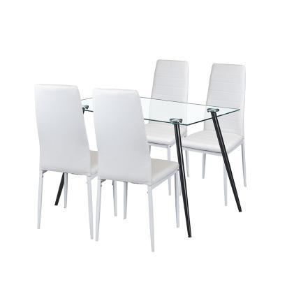 Set de sufragerie Leziter Cruz 4+1 alb, masă din sticlă securizată 120 cm