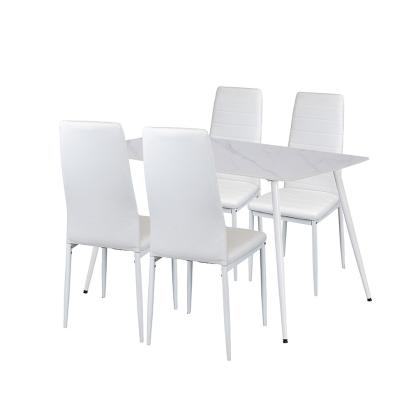 Set dining Leziter Jenna 4+1 alb, masă 140x80 cu blat din piatră sinterizată