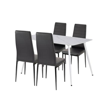 Set dining Leziter Jenna 4+1 cu blat din piatră sinterizată, negru-alb