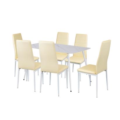 Set dining Leziter Jenna 6+1 bej, masă cu blat din piatră sinterizată