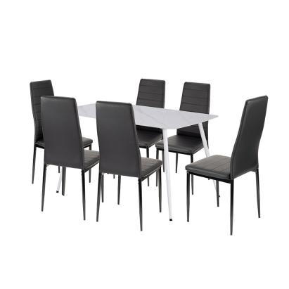 Set dining Leziter Jenna 6+1 negru, masă cu blat din piatră sinterizată