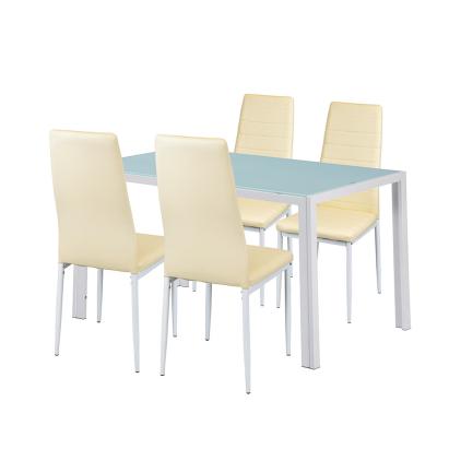 Set dining Leziter Liana 4+1 bej cu masă din sticlă securizată, 4 scaune