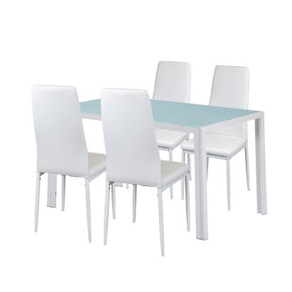Set dining Leziter Liana 4+1 alb cu masă din sticlă securizată și 4 scaune