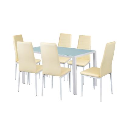 Set dining Leziter Liana 6+1, masă cu sticlă securizată, 6 scaune bej