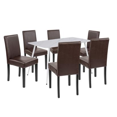 Set masă dining Leziter Megan 6+1 alb-maro, masă Bora 140 cm + 6 scaune Kelly