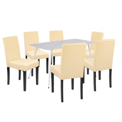 Set masă dining Leziter Megan 6+1 alb-bej, masă 140x80 cu 6 scaune Kelly