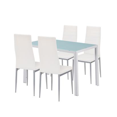Set dining Leziter Midland 4+1, alb-gri, masa sticla securizata 120x70