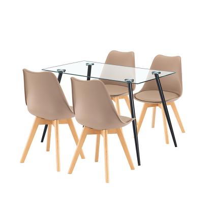 Set dining Leziter Milo 4+1 negru-bej, masă din sticlă 120 cm și 4 scaune