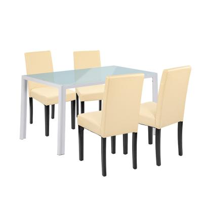 Set masă cu 4 scaune Leziter Mira alb-bej, masă din sticlă securizată 140x80