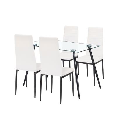 Set dining Leziter Nash 4+1 alb-negru cu masă din sticlă securizată 120 cm