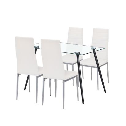 Set dining Leziter Nash 4+1 alb-gri, masă din sticlă securizată și 4 scaune