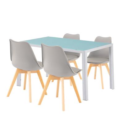 Set de dining Leziter Nuvia 4+1 alb-gri, masă sticlă 140 cm și 4 scaune