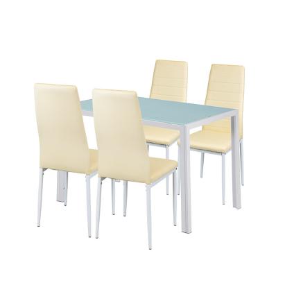 Set dining Leziter Portland 4+1 bej cu masă din sticlă securizată și 4 scaune