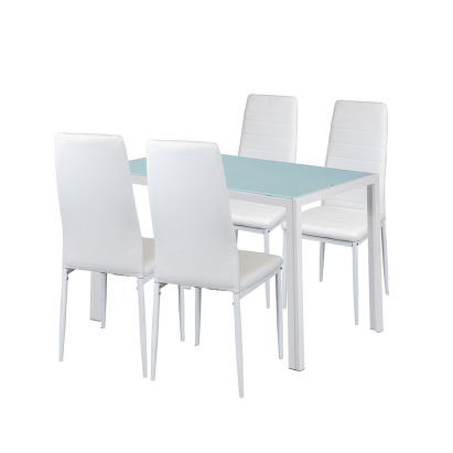 Set dining Leziter Portland 4+1 alb, masă sticlă securizată 120x70 cm